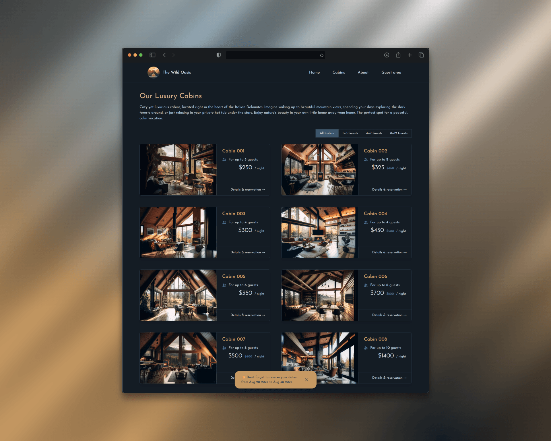 The Wild Oasis – Hotel Website