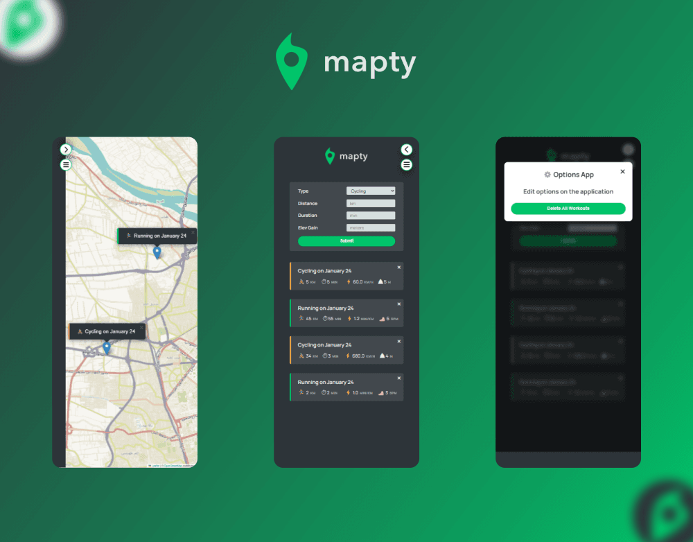 Mapty Workout Tracking App on the Map